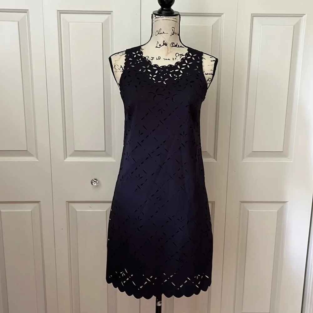 J. Crew Laser Cut Sleeveless Navy Blue Dress Sz 2